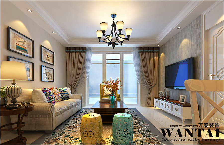 济宁太白国际140平三居室美式风格装修设计案例